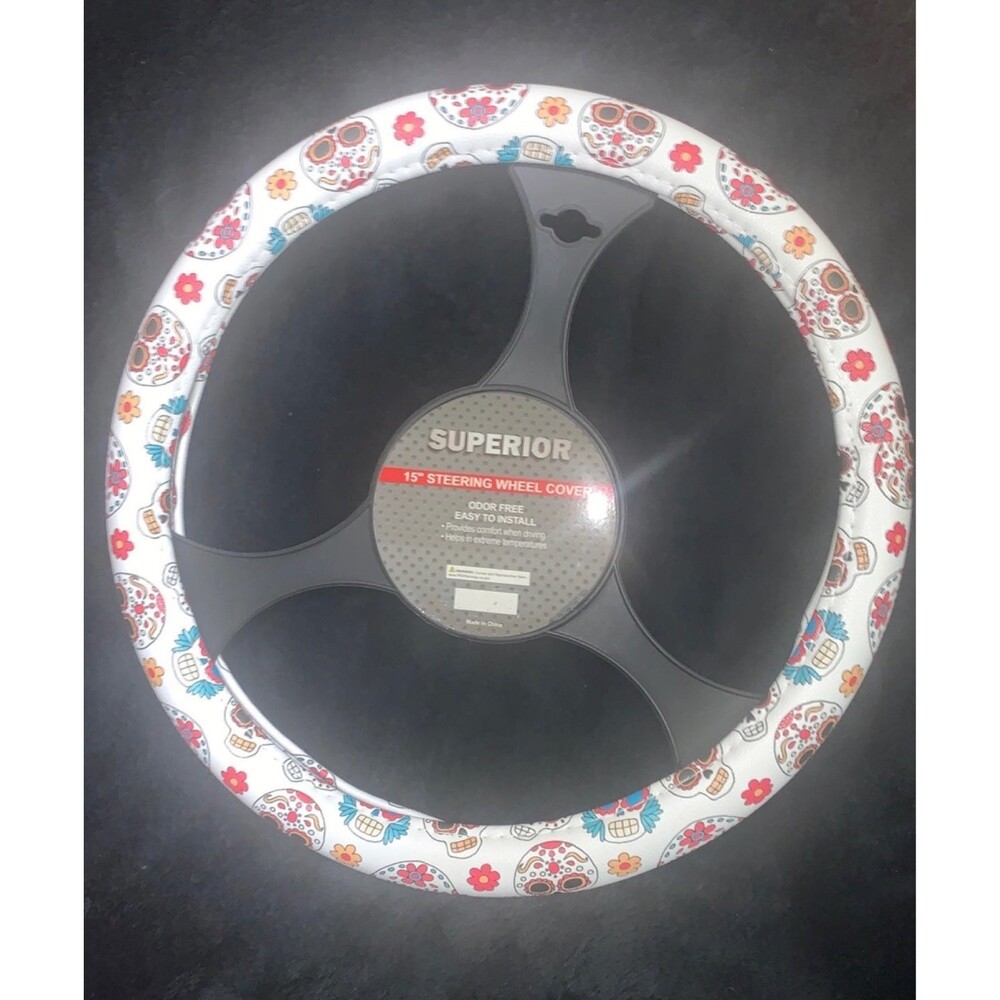 Sugar Skulls Day of the Dead Car Halloween Steering Wheel Cover